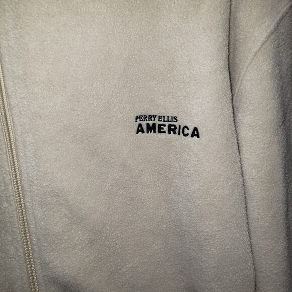 Perry Ellis Beige Fleece Hoodie Jacket L/G – Zip Up, Kangaroo Pocket, Logo - Picture 4 of 10